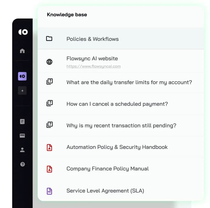 Link your help center, product docs, webpages and FAQs to train the AI on accurate content.